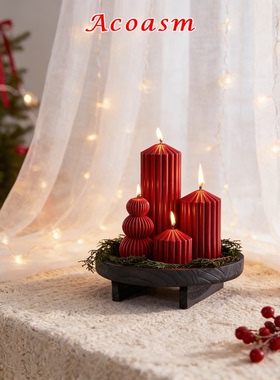 复古酒红色条纹香薰蜡烛新年圣诞餐桌高级感浪漫氛围家居装饰摆件