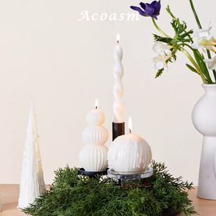 金属托盘松枝森系香薰蜡烛烛台简约婚礼餐桌软装饰品摆件拍摄道具