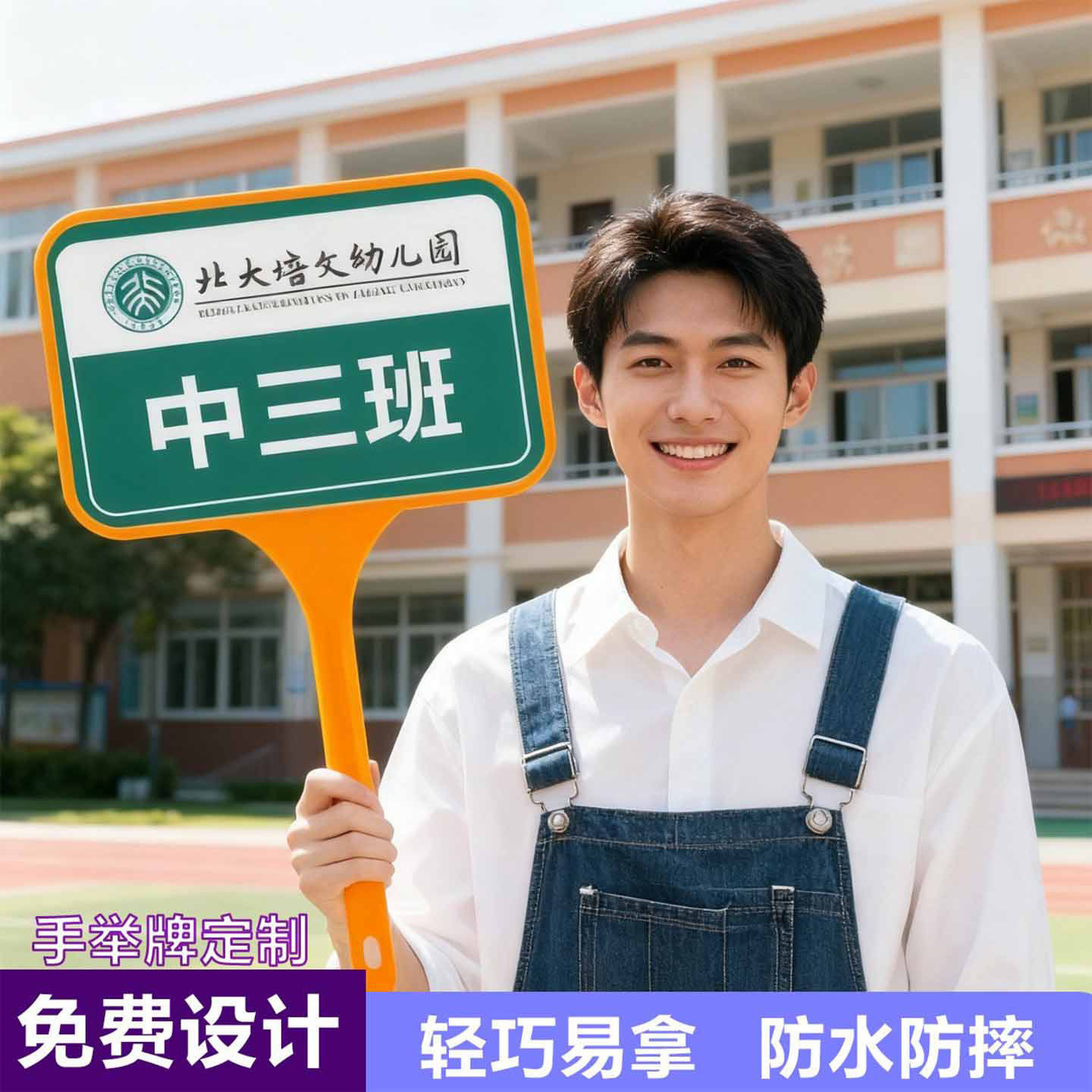 手举牌定制午托管班接送孩子一体塑料杆子小学校饭桌幼儿园接送牌