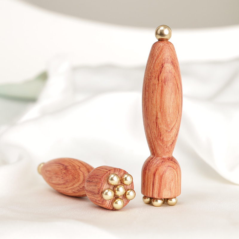 巴西花梨木黄铜珠小莲蓬眼部按摩棒美容棒面部拨筋点穴笔护肤护眼