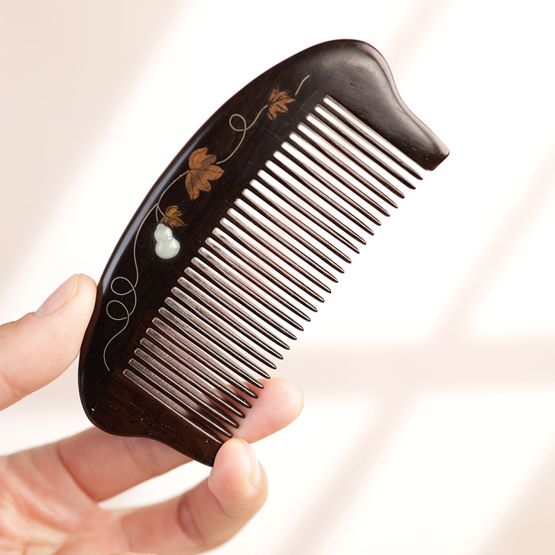 紫光檀螺钿葫芦梳工艺中国风