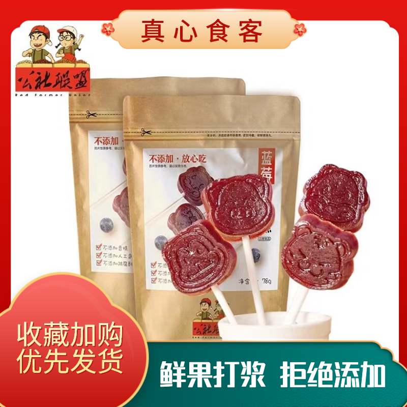 公社联盟蓝莓山楂糕儿童宝宝零食鲜果打浆棒棒糖果粒甜甜圈幼儿园