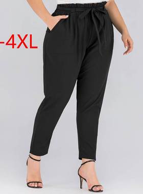 plus size pants for fat women waist tie casual trousers 2022