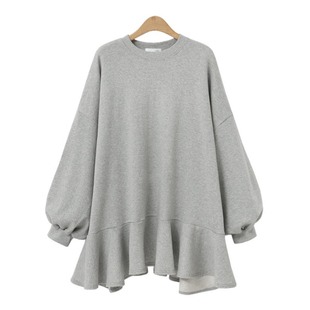 39;s 大码 卫衣连衣裙短裙女Women& 圆领荷叶边长袖 胖MM春秋新款