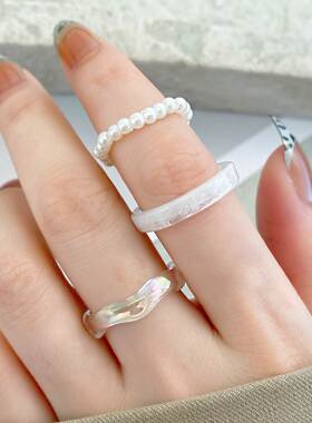 简约树脂戒指珍珠素圈女 simple resin rings acrylic pearl ring