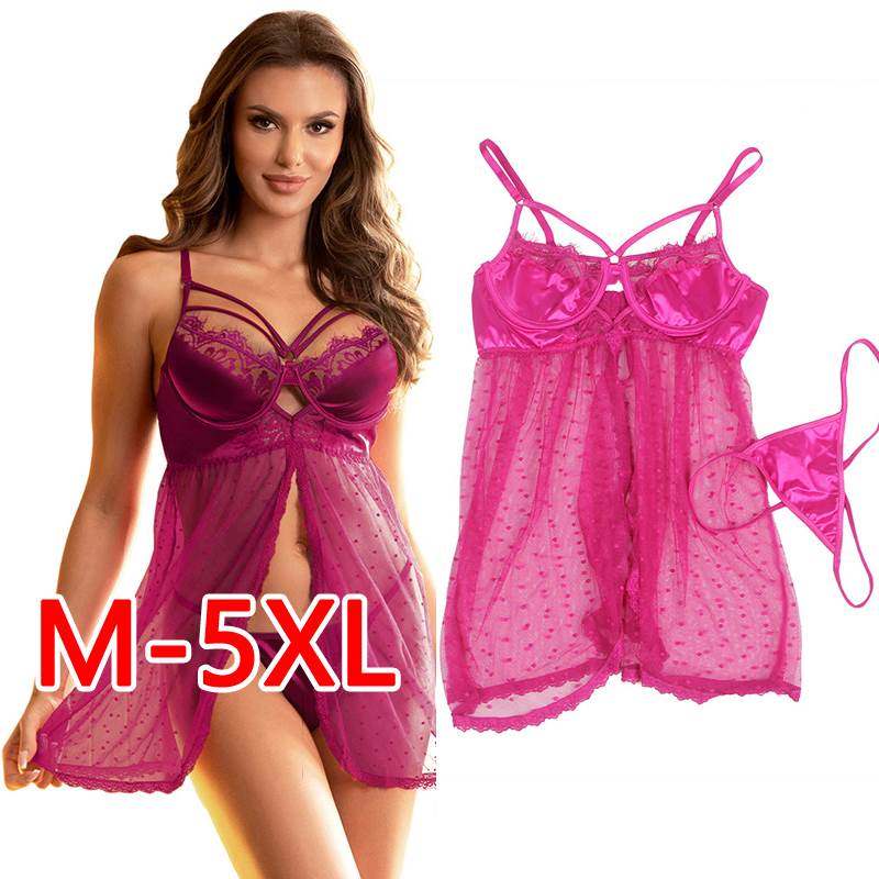 Plus size sexy pajamas suit big lingerie dress set fat women