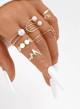 欧美跨境戒指1套Europe America rings New Pearl Joint Ring Set