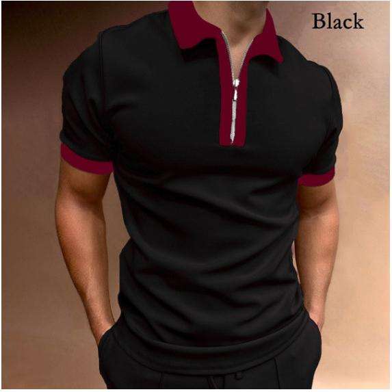 men clothes欧美短袖印花修身拉链翻领套头男士polo衫2024