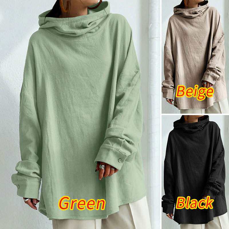2024文艺国风复古棉麻套头连帽宽松型女式衬衫直销women clothes