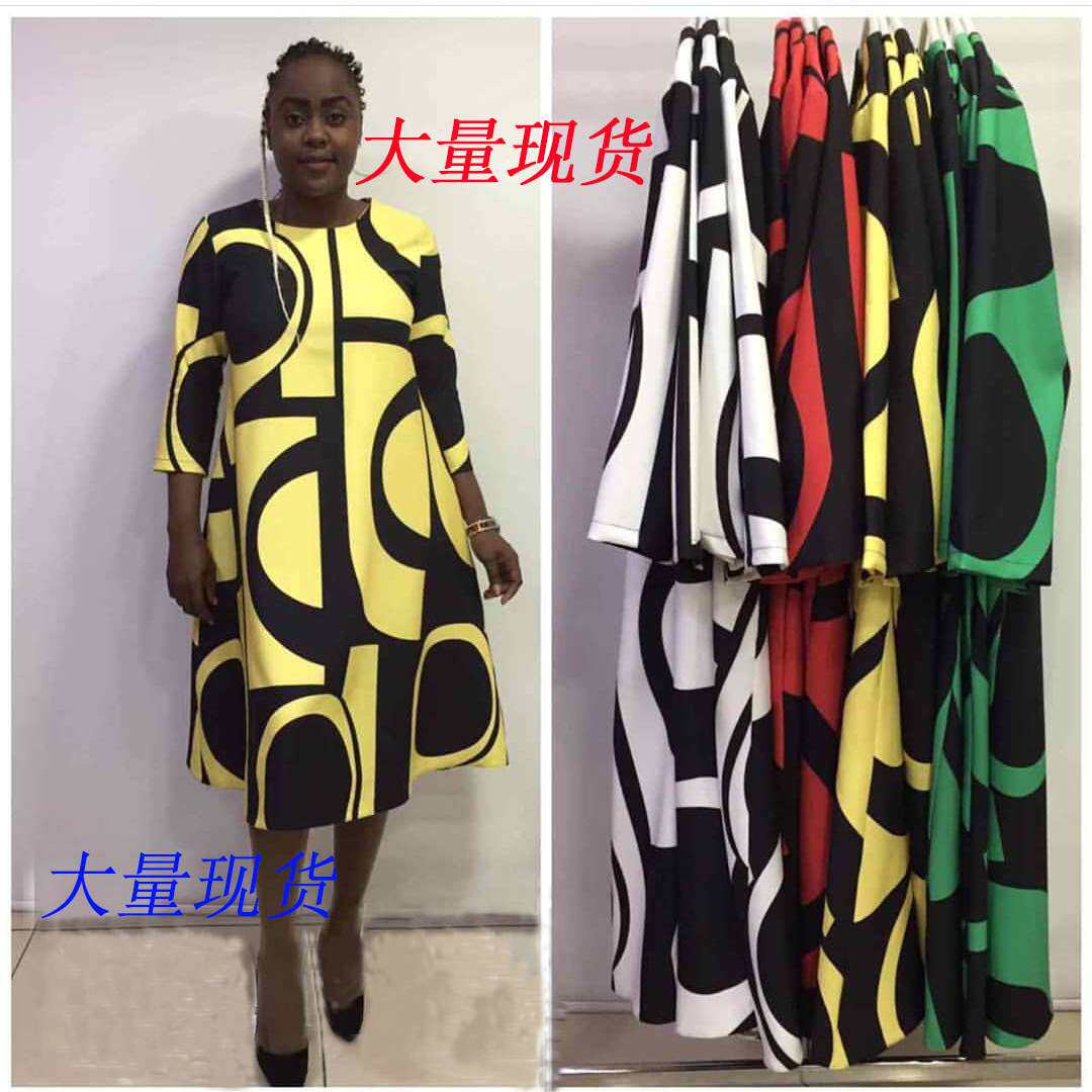 2024洲女装连衣裙数码印花圆领基本款A字短袖连衣裙women clothes