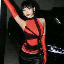 2024P021欧美女装春季新品网纱撞色无袖Y2K辣妹上衣women clothes