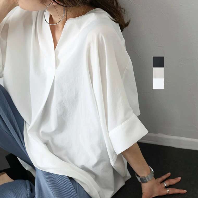 2024日系衬衫女V领宽松蝙蝠袖女式衬衣纯色大版上衣women clothes