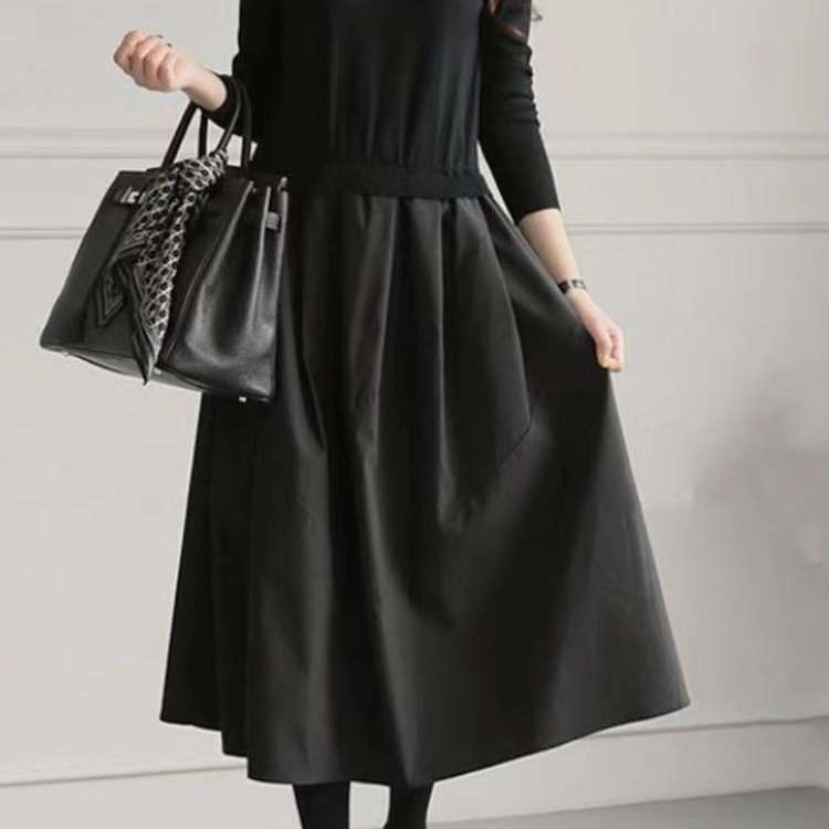 2024日韩秋冬长款打底毛衣拼接裙连衣裙women clothes