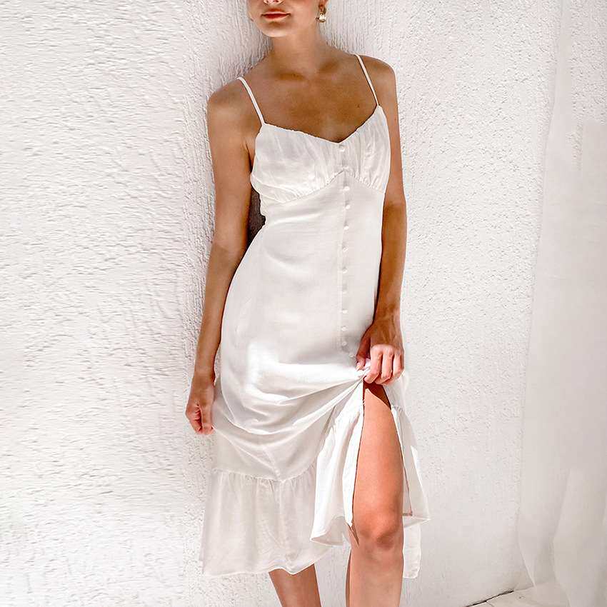 2024欲小白裙新款吊带连衣裙纯棉中长裙内搭打底裙women clothes
