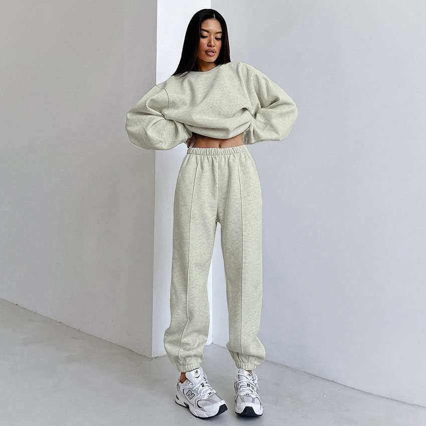 2024灰色休闲秋冬宽松欧美简约高级感卫衣卫裤女装women clothes
