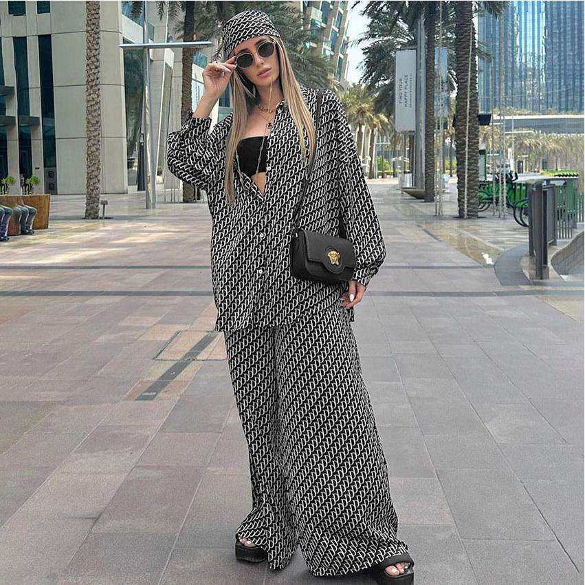 2024色丁缎面两件套套装欧美女装休闲宽松气质通勤women clothes