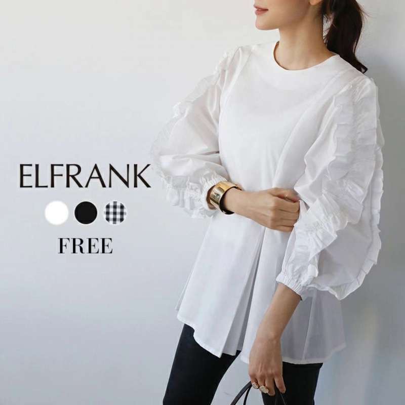 2024美宽松大码圆领设计感木耳边长袖子衬衫女春夏women clothes