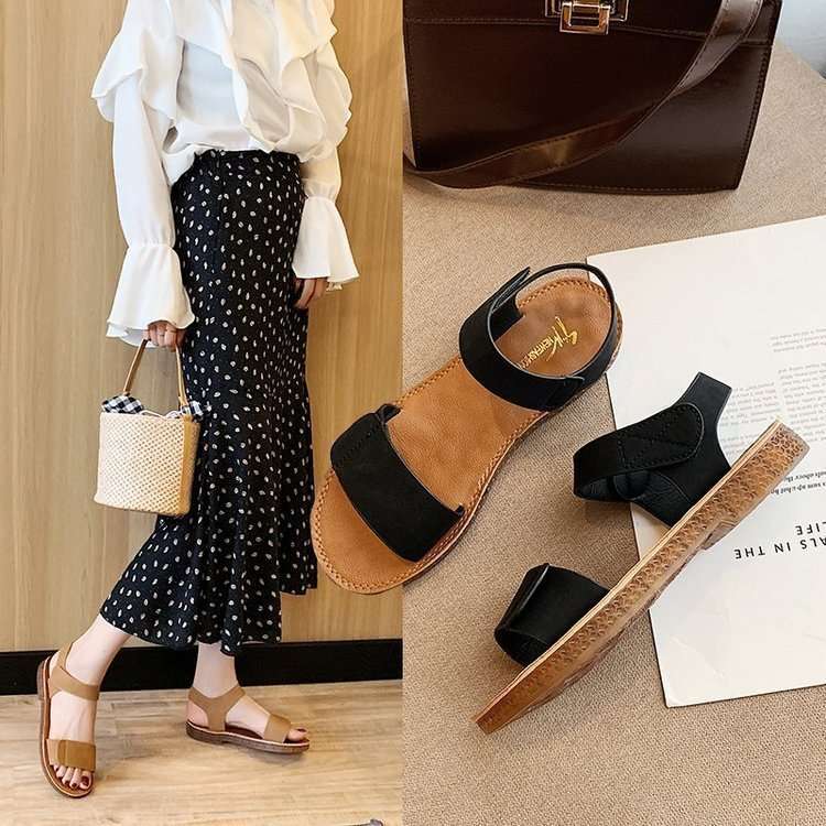 women shoes底鞋春季新款鞋子学生罗马鞋沙滩鞋软底一字女鞋2024