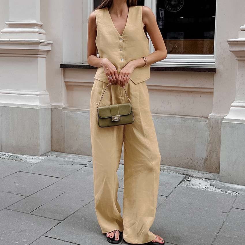 2024闲套装新款御姐风气质纯棉背心长裤修身两件套women clothes
