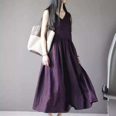2024衣裙宽松大码女装时尚休闲无袖纯色背心连衣裙women clothes