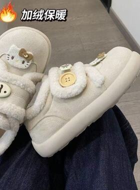 爆款魔术贴加绒棉鞋懒人一脚蹬2025新款冬季百搭厚底保暖二棉鞋女