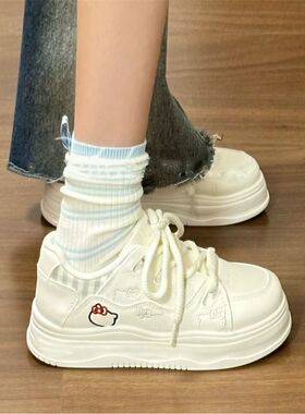 2025秋季新款奶fufu刺绣HelloKitty绑带大头板鞋子女厚底校园