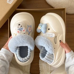 女学生宿舍保暖加绒外穿卡通百搭棉鞋 可拆卸eva洞洞鞋 厚底棉拖鞋