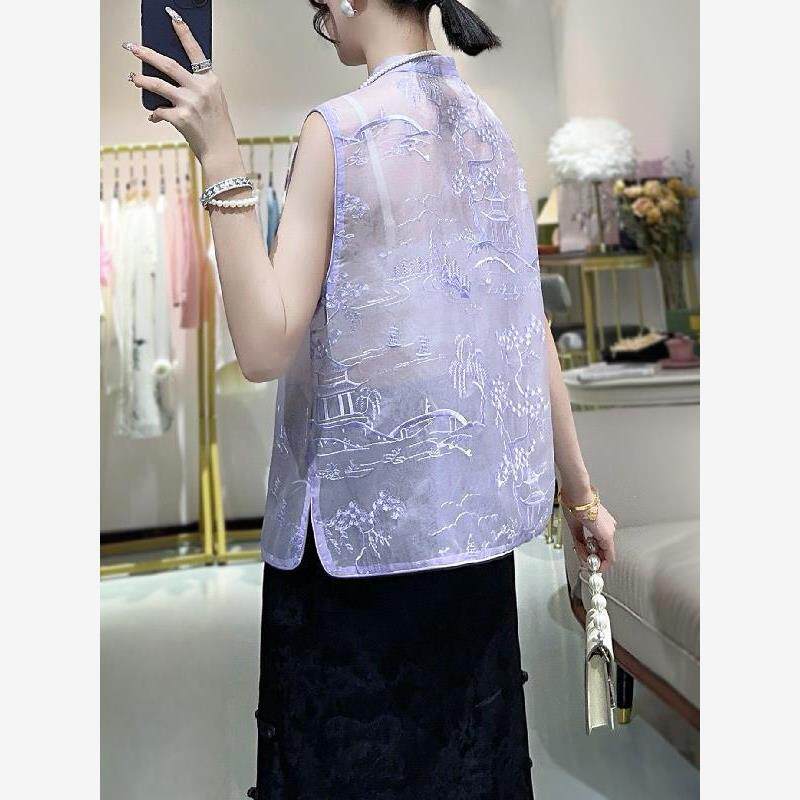 紫色欧根纱马甲背心女夏
