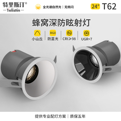 led射灯天花灯嵌入式家用吊顶客厅床头护眼无主灯蜂窝深防眩光T62