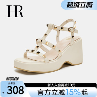 子2025年夏季 百搭露趾时尚 HR赫莲娜女鞋 新款 铆钉搭扣厚底时装 凉鞋