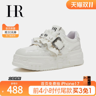 厚底小众皮带扣铆钉小白鞋 HR赫莲娜女鞋 休闲板鞋 新款 子2025年秋季
