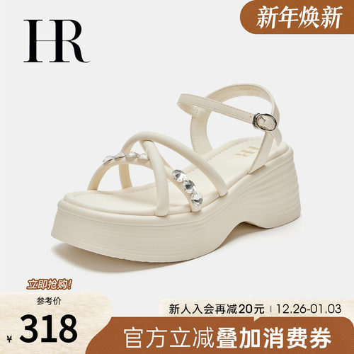 HRCASUAL夏季新款一字带凉鞋厚底