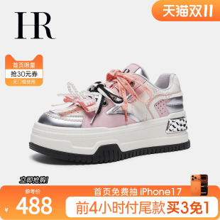 厚底甜美风蝴蝶结系带潮鞋 HR赫莲娜女鞋 休闲板鞋 新款 子2025年秋季