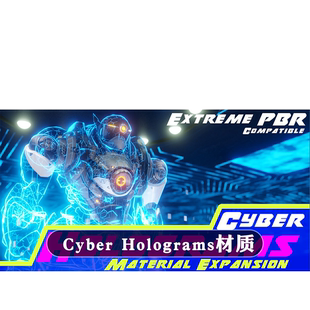 Blender资产库Cyber Holograms赛博朋克风格化霓虹灯荧光全息材质