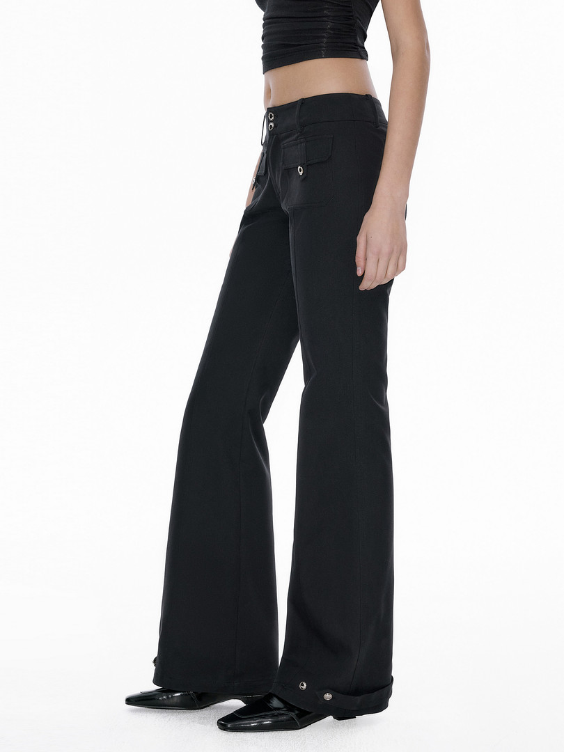 Black wide-leg pants worn by a model on a white background