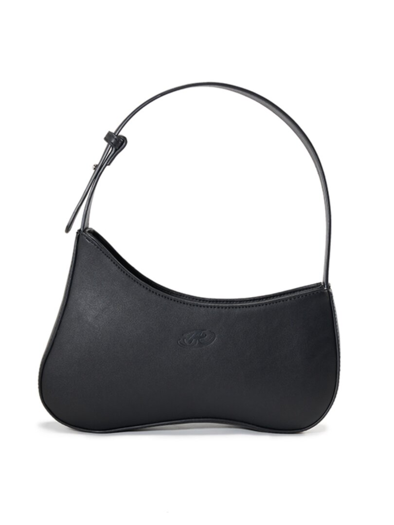 Black shoulder handbag on a white background