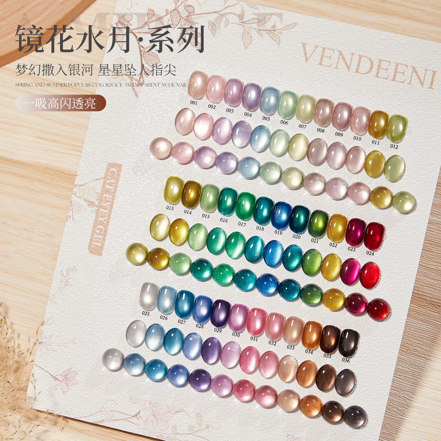 Vendeeni36色镜花水月猫眼单色可选梦幻银河高闪密度玻璃珠甲油胶