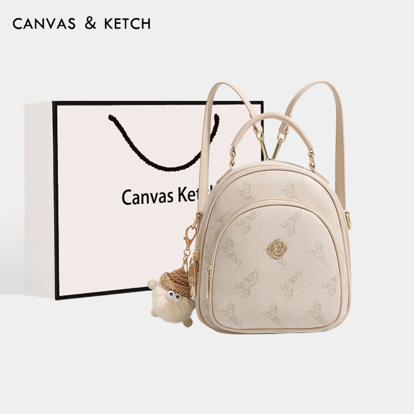 CANVAS&KETCH皮质双肩包女2025夏季新款书包大容量通勤旅游小背包