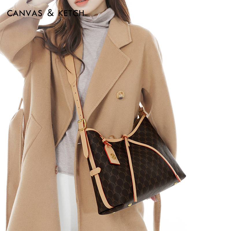 包包女士2026新款单肩斜挎包高级质感中古老花通勤包大容量托特包