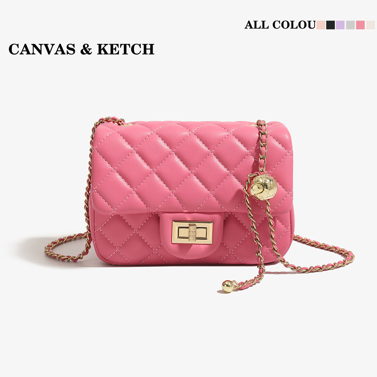 CanvasKetch包包女士2026新款斜挎女包高级感菱格链条包小方包女