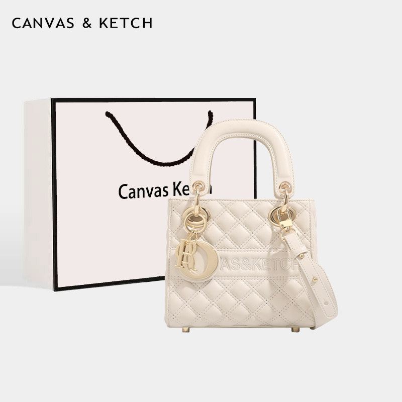 官网CANVAS&KETCH戴妃包女2026新款菱格手提包斜挎单肩包生日礼物