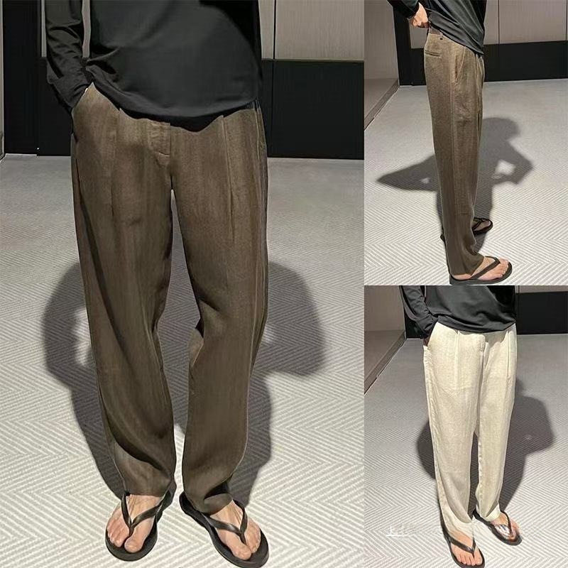 老钱风天丝亚麻休闲裤男士春夏薄款慵懒宽松直筒裤时尚百搭阔现货