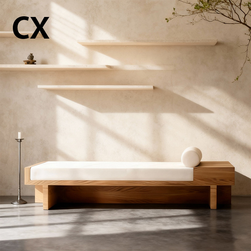 中古风实木客厅休闲沙发凳设计师创意长条凳子酒店大堂商场休息凳