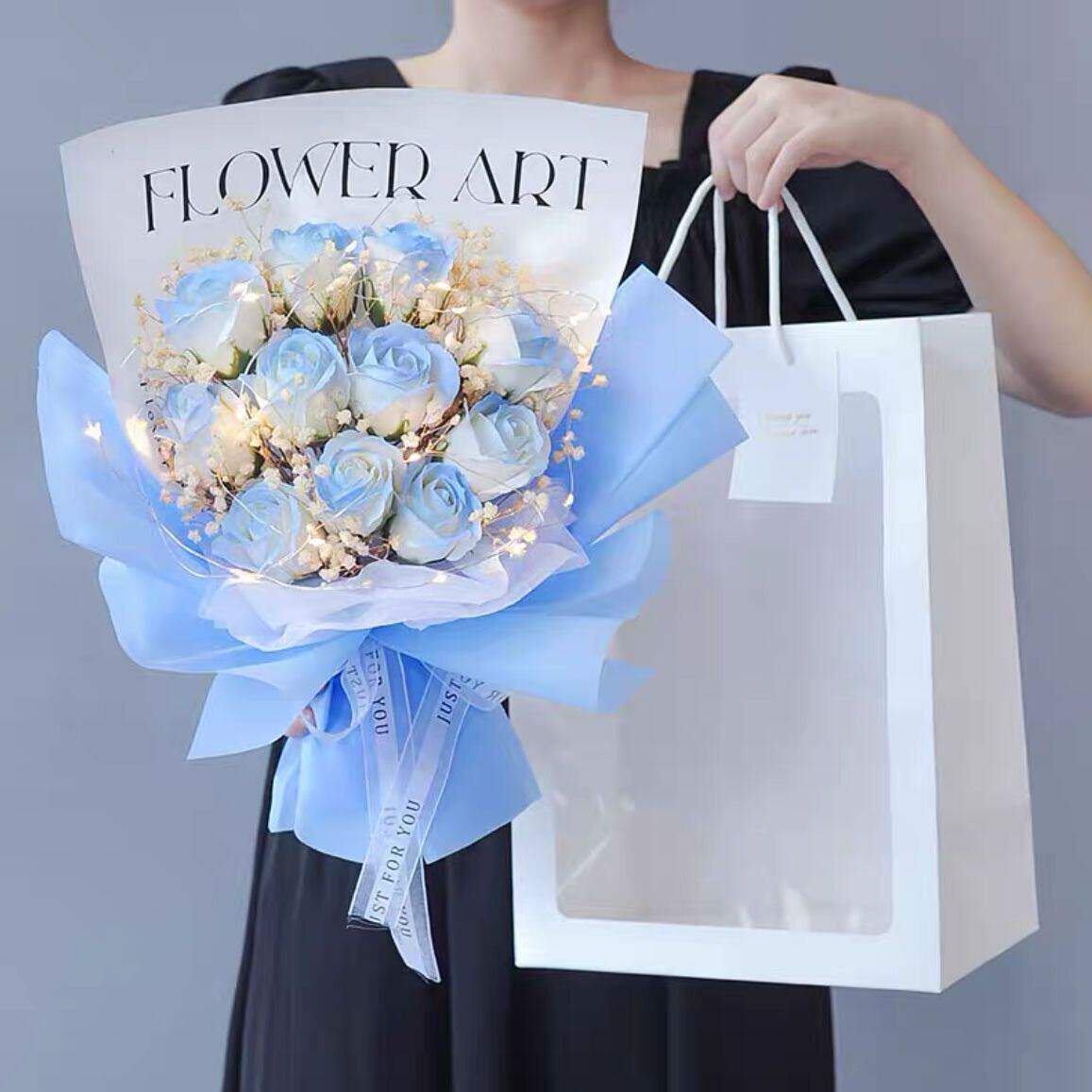 碎冰蓝玫瑰永生花满天星干花束情人节表白送女友闺蜜老婆生日礼物