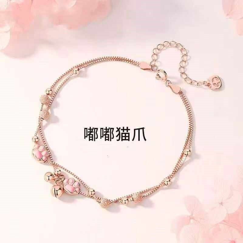 ins猫爪脚链女2023新款潮铃铛脚镯七夕情人节礼物送女友