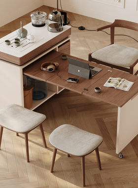 中古风茶几阳台可移动茶桌多功能折叠小户型家用茶台伸缩泡茶一体