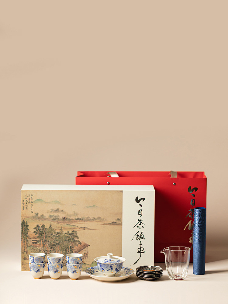 青花绣球花三才盖碗德化白瓷中式国风功夫茶具家用办公泡茶碗