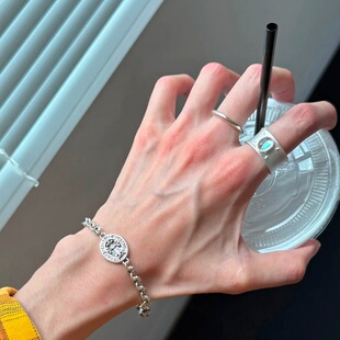 白月光宽边烧白素圈戒指女小众设计轻奢高级感2025情侣对戒指环女