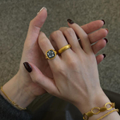 栀子花方形戒指女小众设计轻奢高级感2025新爆款 七夕情侣指环叠戴