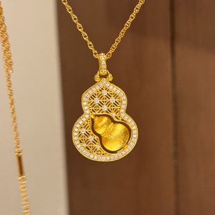 新中式爆闪镂空双葫芦项链女轻奢小众配饰2026新款金色显贵锁骨链